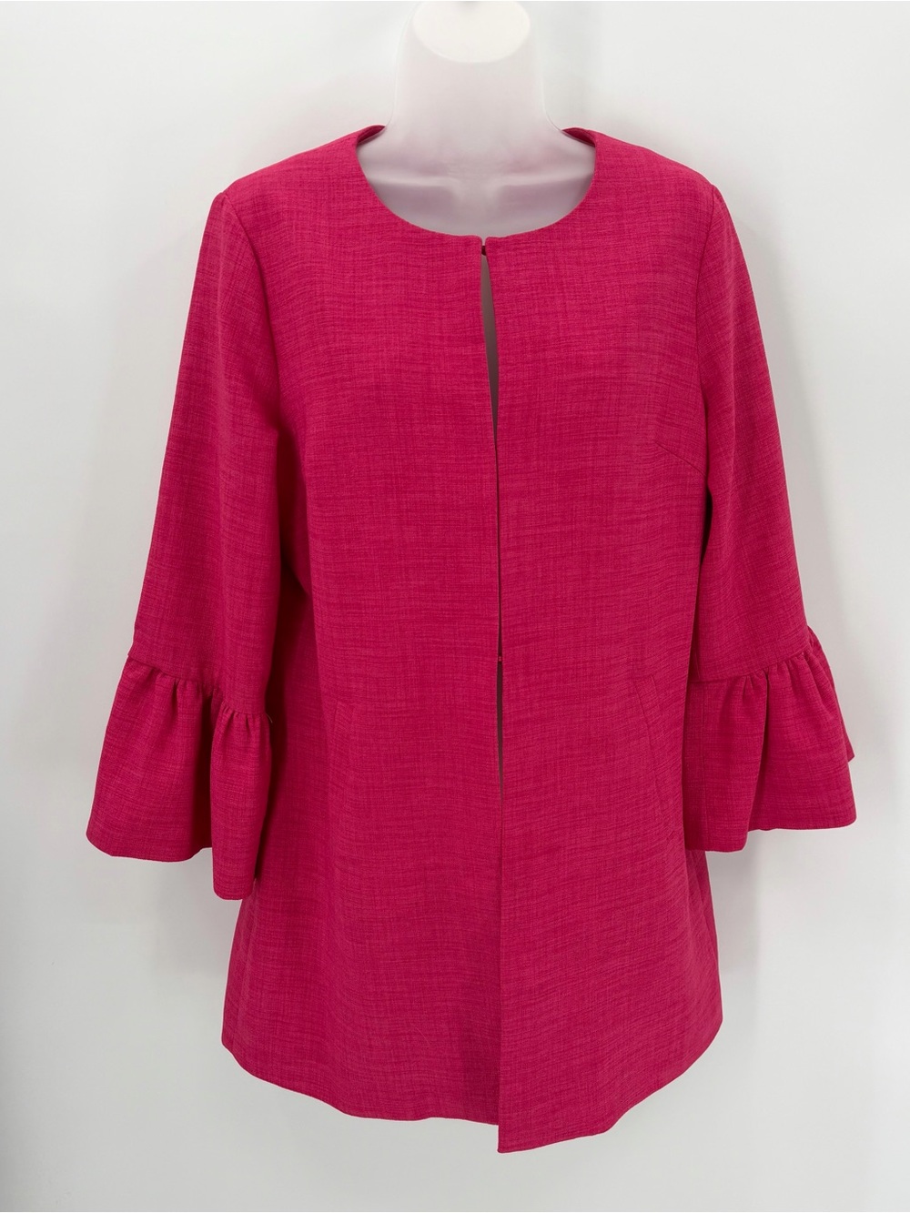 Luii Jacket Womens M Pink Ruffle Bell Sleeve Pockets Longline Elegant Top